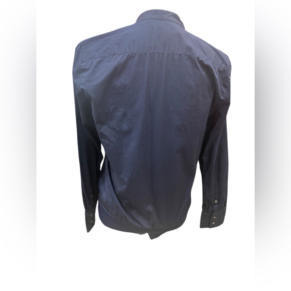 J.Crew Navy Button-Front Bodysuit Size 6 Band Collar Mixed Media Stretch Bottom - Picture 5 of 11